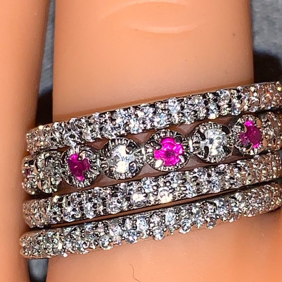 Stackable Rings Red & CZ, - Picture 2 of 4